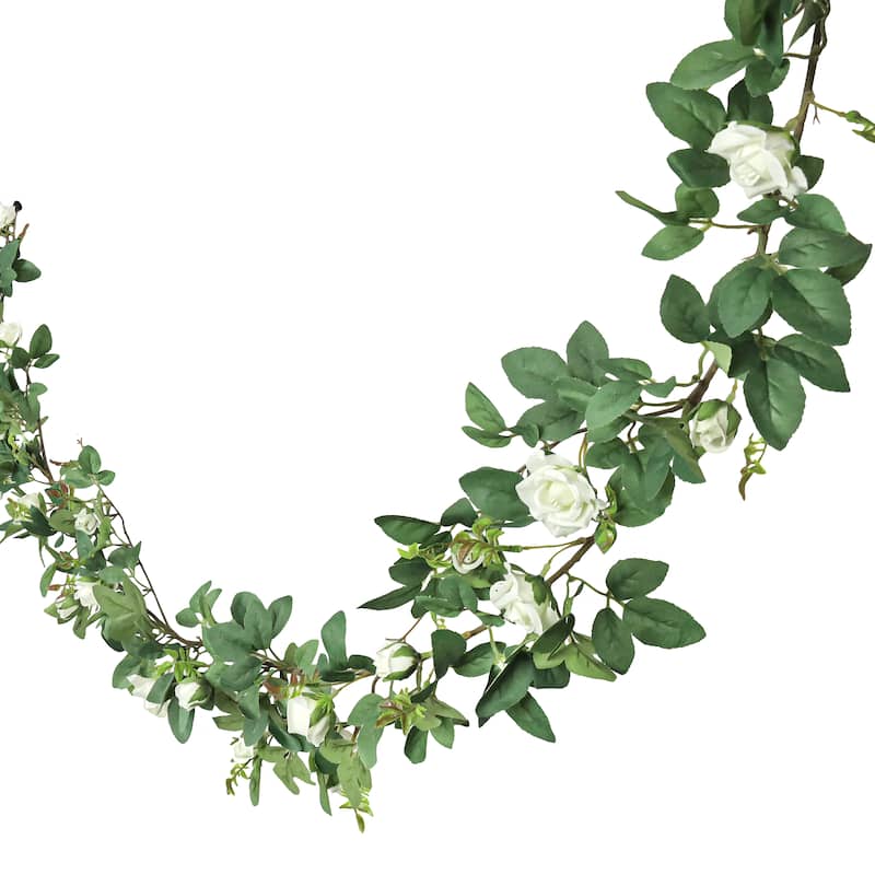 Cream White Artificial Tea Rose Flower Garland Hanging Vine 6ft - 72" L x 6" W x 3" DP