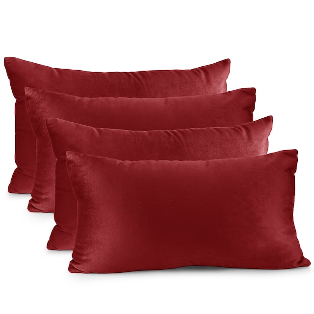 Nestl Solid Microfiber Soft Velvet Throw Pillow Cover (Set of 4) - 12" x 20" - Cherry red