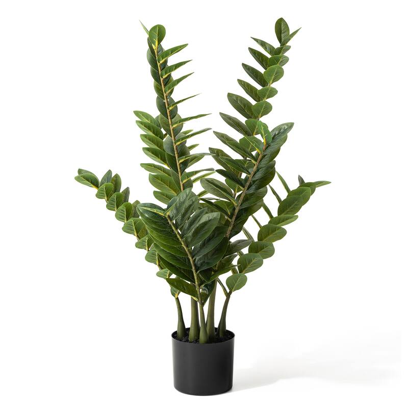 Glitzhome 3ft-6ft Set of 2 Artificial Olive Trees/ Bamboo/ Ficus with Ceramic Planters Real Touch