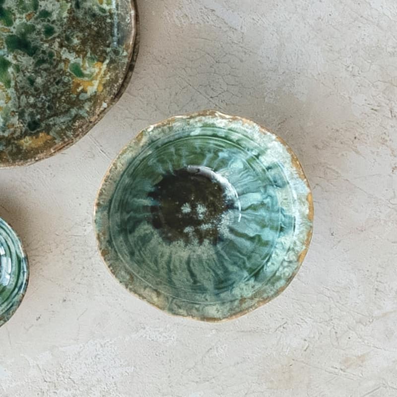 Stoneware Bowls with Reactive Crackle Glaze - 4.8"L x 4.3"W x 2.4"H - 4 Piece - Green - 4.8"L x 4.3"W x 2.4"H