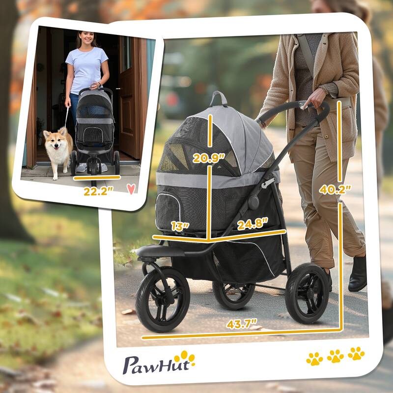 PawHut Pet Stroller for Small Dogs and Cats, 3 in 1 Dog Stroller Jogger with Detachable Carrier, Storage Basket, Gray