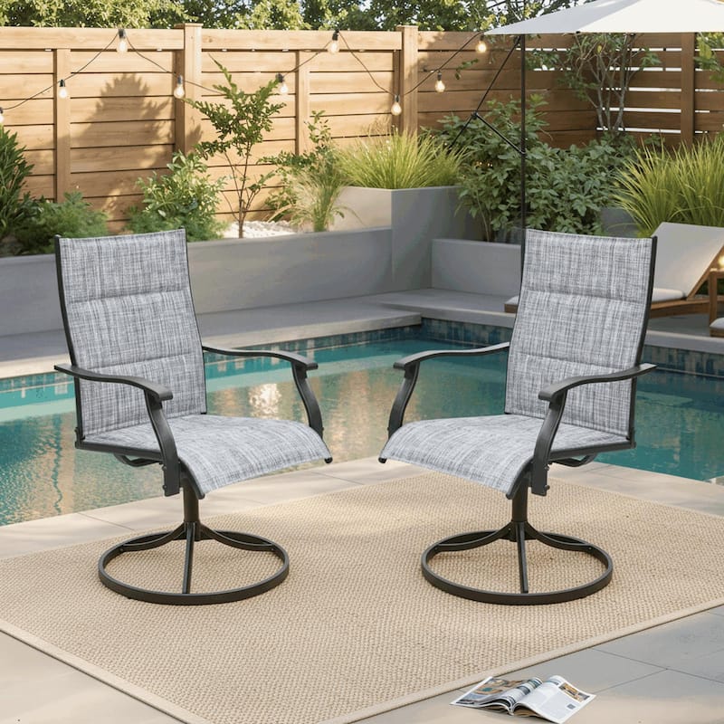 EROMMY Outdoor Swivel Patio Chairs 2/4 Pack, High-Back Textilene Dining Rocker Chairs with Metal Frame - 2 Piece - Grey