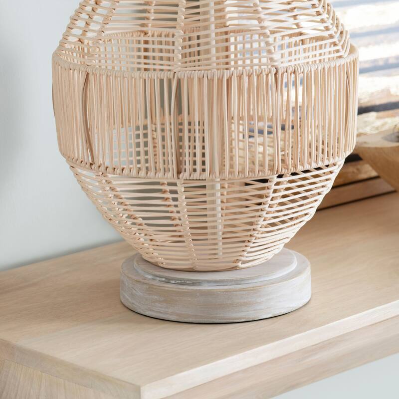 Jayce 3-Way Rattan Table Lamp with Oat Linen Lamp Shade