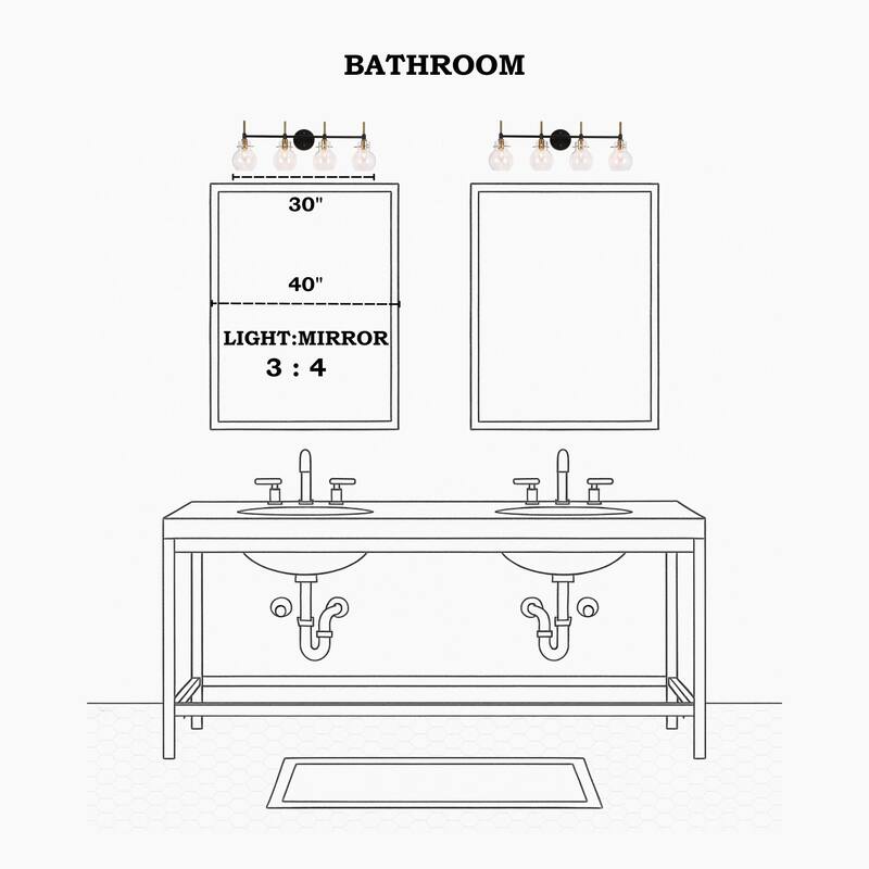 Isha 4-Light Bathroom Black Gold Vanity Lights Modern Wall Sconce with Clear Glass