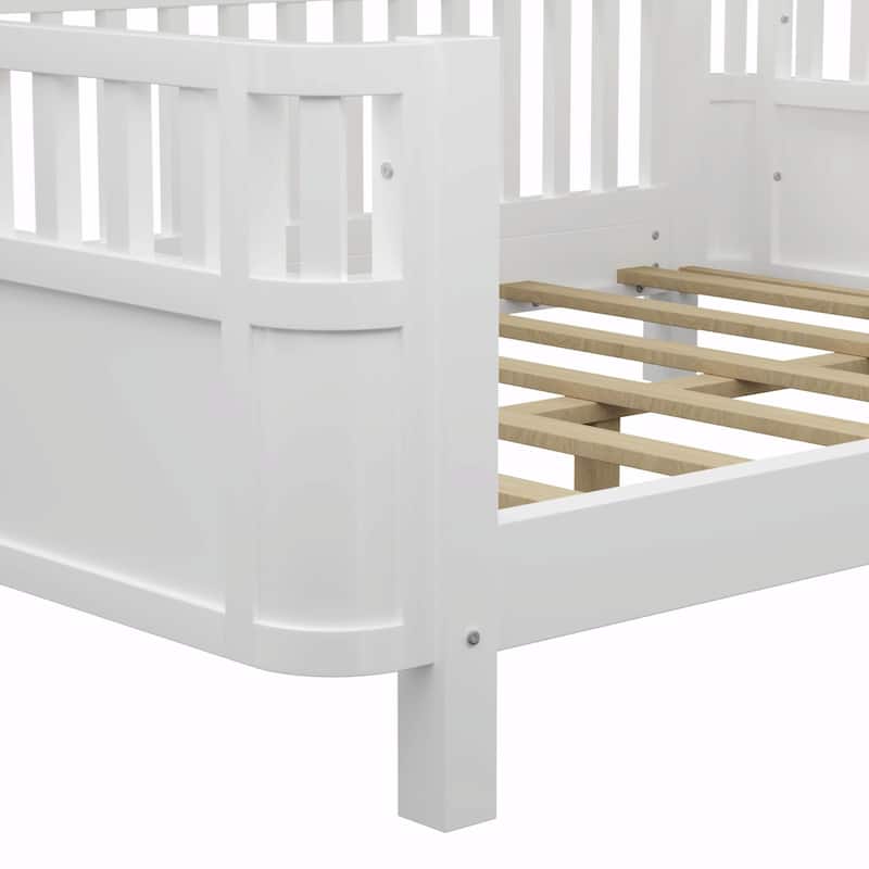 Wood Platform Bed for Kids, Low Profile Wooden Full Bed with Rails