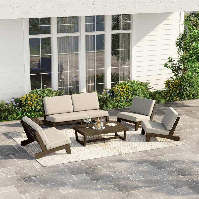 Casual Large Teak Outdoor Patio Conversation Set