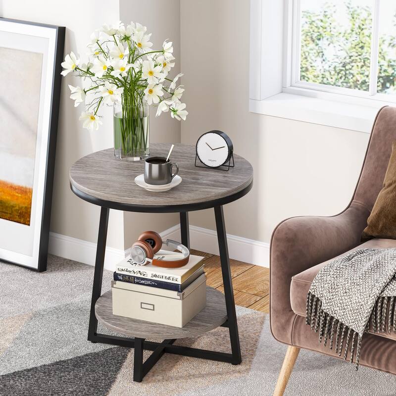 Industrial End Table, Round Side Table Table Small Coffee Accent Table