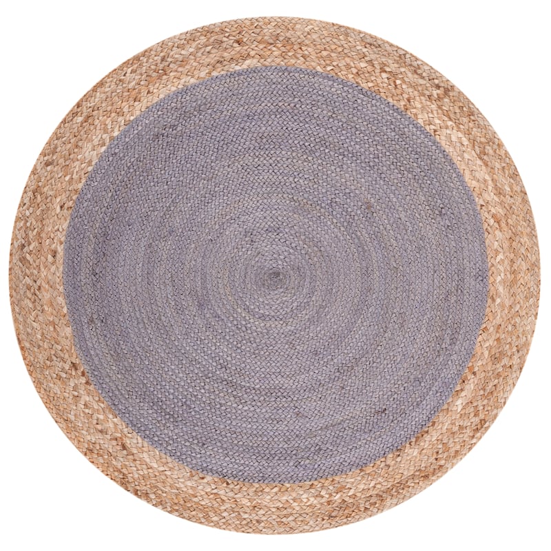 SAFAVIEH Handmade Natural Fiber Jolette Bordered Round Jute Rug - 3' Round - Grey/Natural