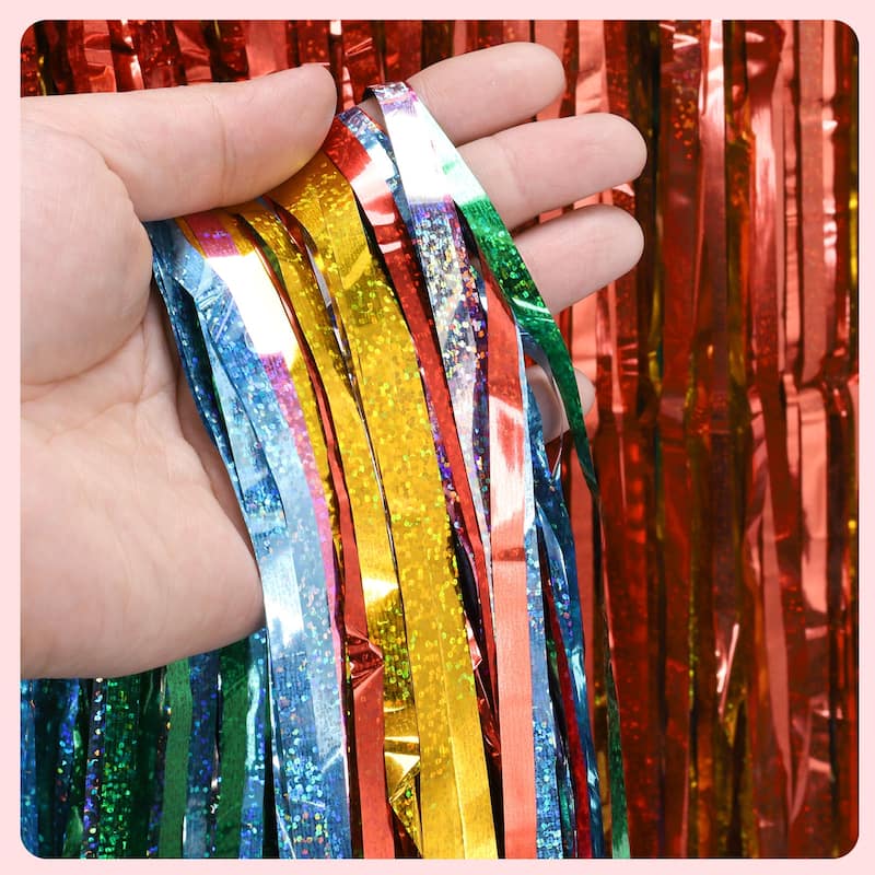 2 Pack Foil Fringe Backdrop Curtains 3.3x6.56 Feet Bling Streamers
