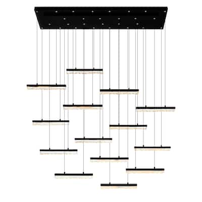 Stagger Integrated LED 60in Black Chandelier with Handcrafted Glass