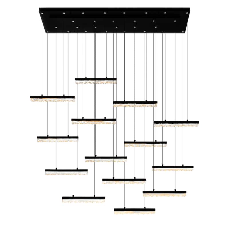 Stagger Integrated LED 60in Black Chandelier with Handcrafted Glass - Black