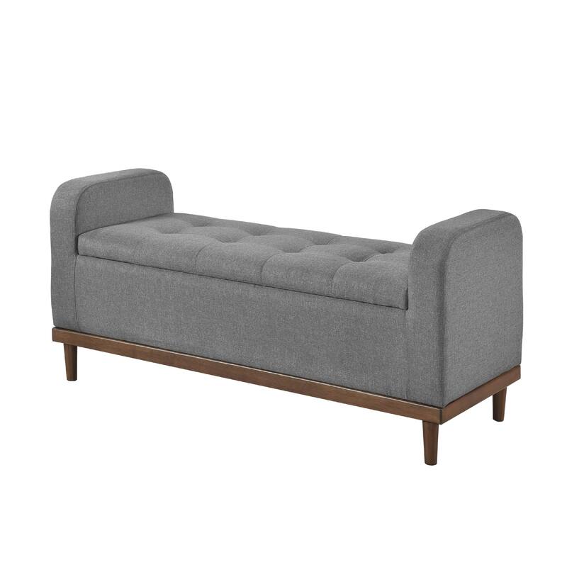 Bity Lift Top Storage Bench, Medium Gray Textured Fabric, Wood 50 Inch