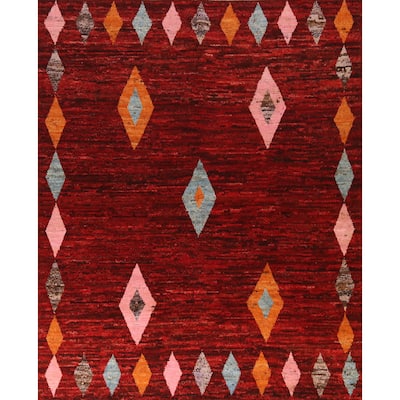 Red Moroccan Oriental Area Rug Handmade Tribal Wool Carpet - 8'4" x 9'10"