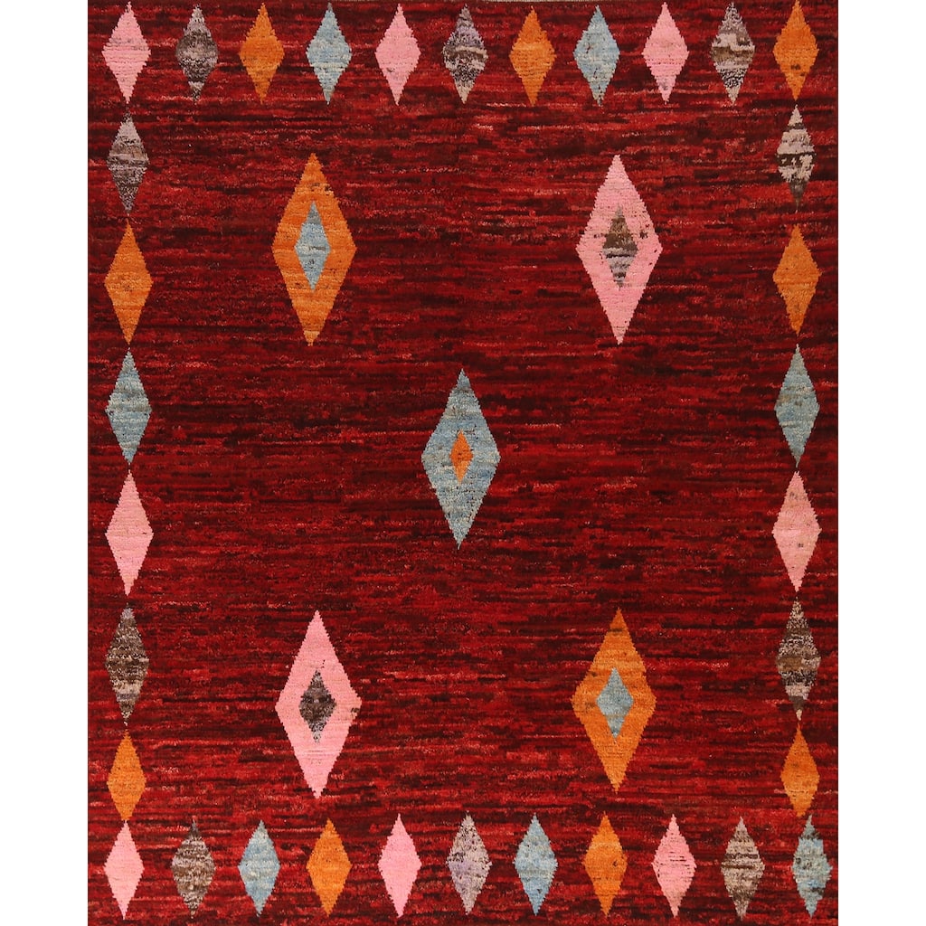 Red Moroccan Oriental Area Rug Handmade Tribal Wool Carpet - 8'4" x 9'10"