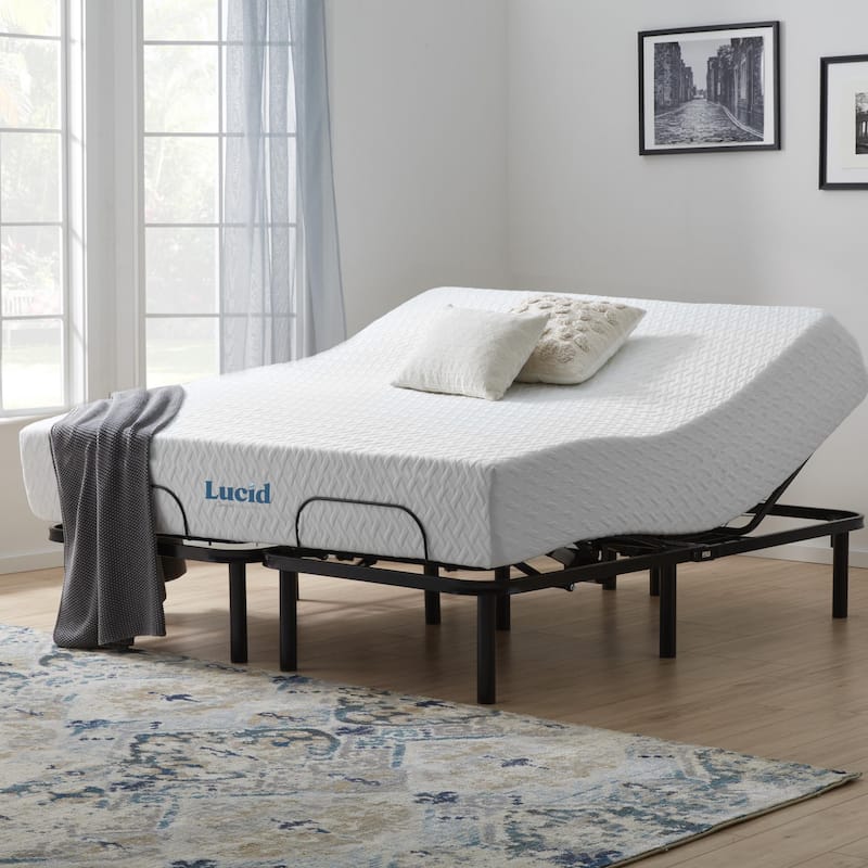 Lucid 12-inch Gel Memory Foam Mattress and Standard Adjustable Bed Set