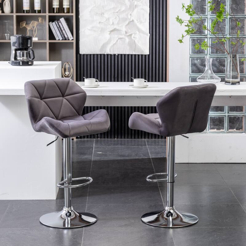 Roundhill Furniture Breni Velvet Diamond Tufted Swivel Adjustable Height Barstool, Set of 2