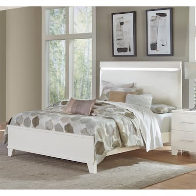 White Upholstered Wooden Furniture High Gloss Finish Modern Full Bed 1pc LED Light Headboard Faux Leather