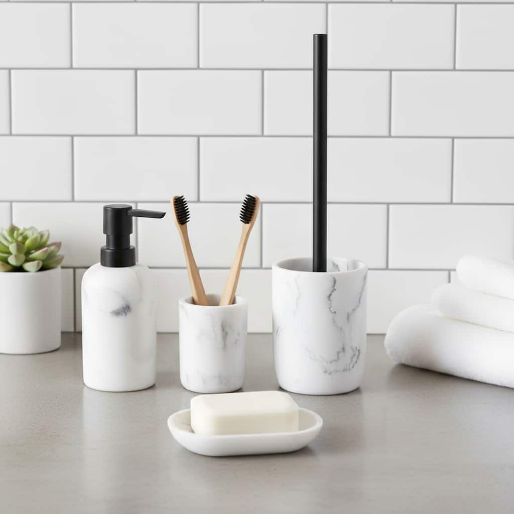 4-Piece Marble Bathroom Accessory Set - 10"L x 10"W x 10"H