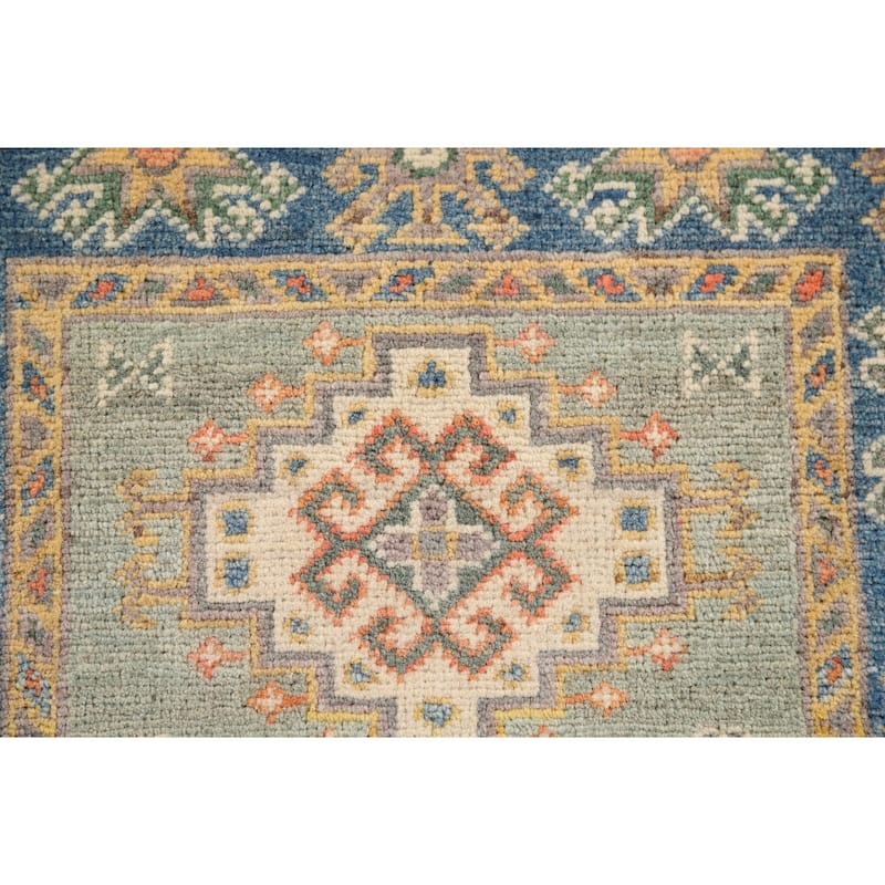 Green Kazak Foyer Rug Handmade Wool Carpet - 2'1" x 3'0"