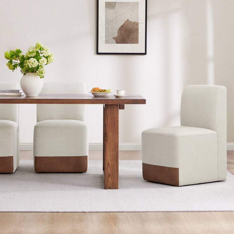 Spruce & Spring Charlotte Upholstered Dining Chairs with Casters Set of 2 - Set of 2 - Linen & Cognac Brown