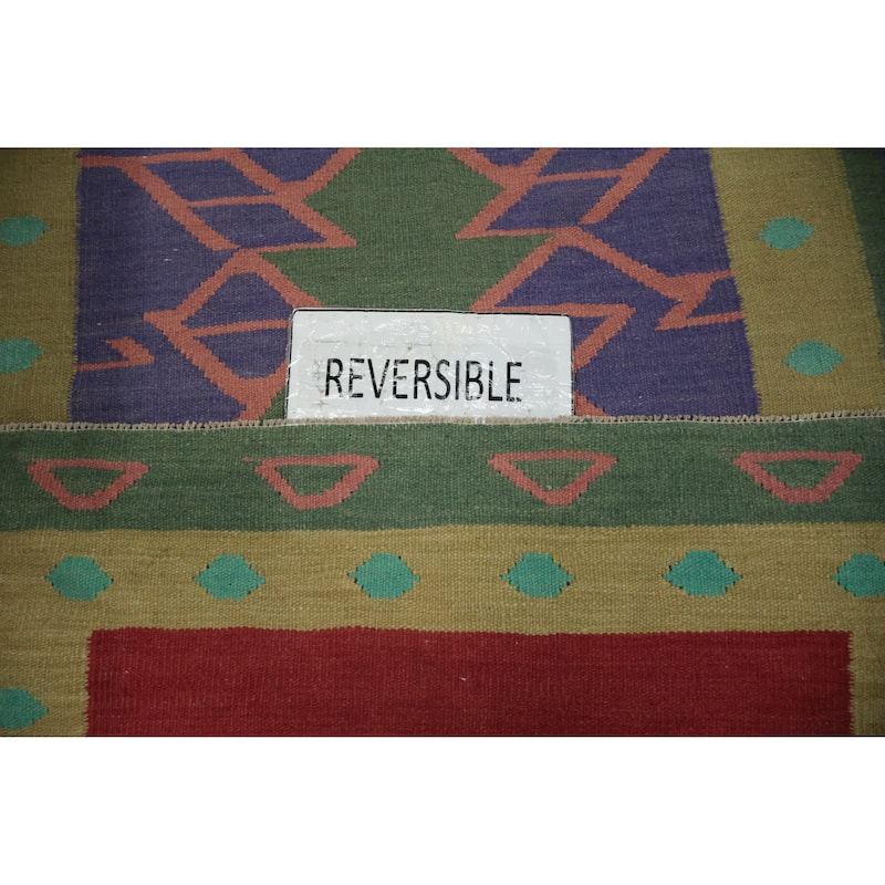 Hand Woven Oriental 100% Wool Carpet Southwestern Tribal Green Kilim Runner Rug - 11' 8'' X 4' 0''