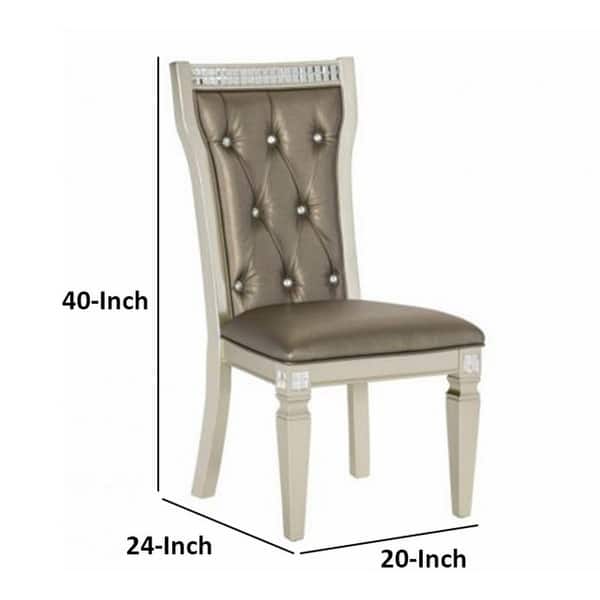 Set of Two Tufted Champagne Upholstered Faux Leather Dining Side Chairs Set of Two Tufted Champagne Upholstered Faux Leather Dining Side Chairs