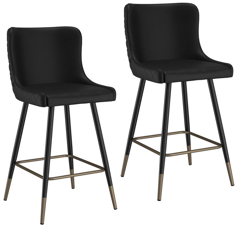 Contemporary Faux Leather and Metal 26" Counter Stool, Set of 2 - N/A