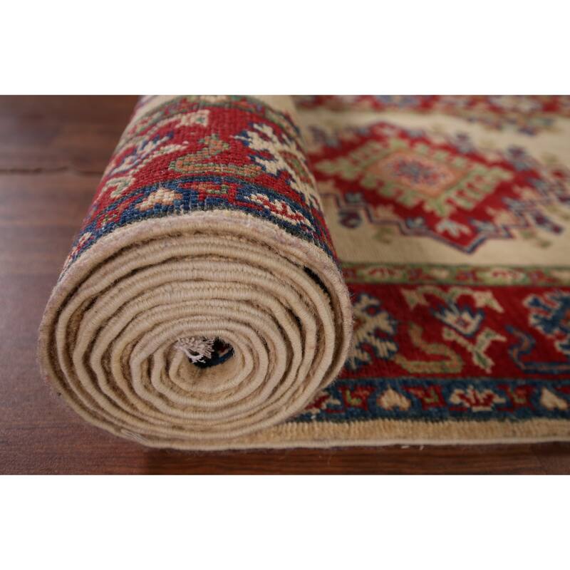 Kazak Oriental Runner Rug Hand-Knotted Traditional Beige Wool Carpet - 2'8" x 25'4"