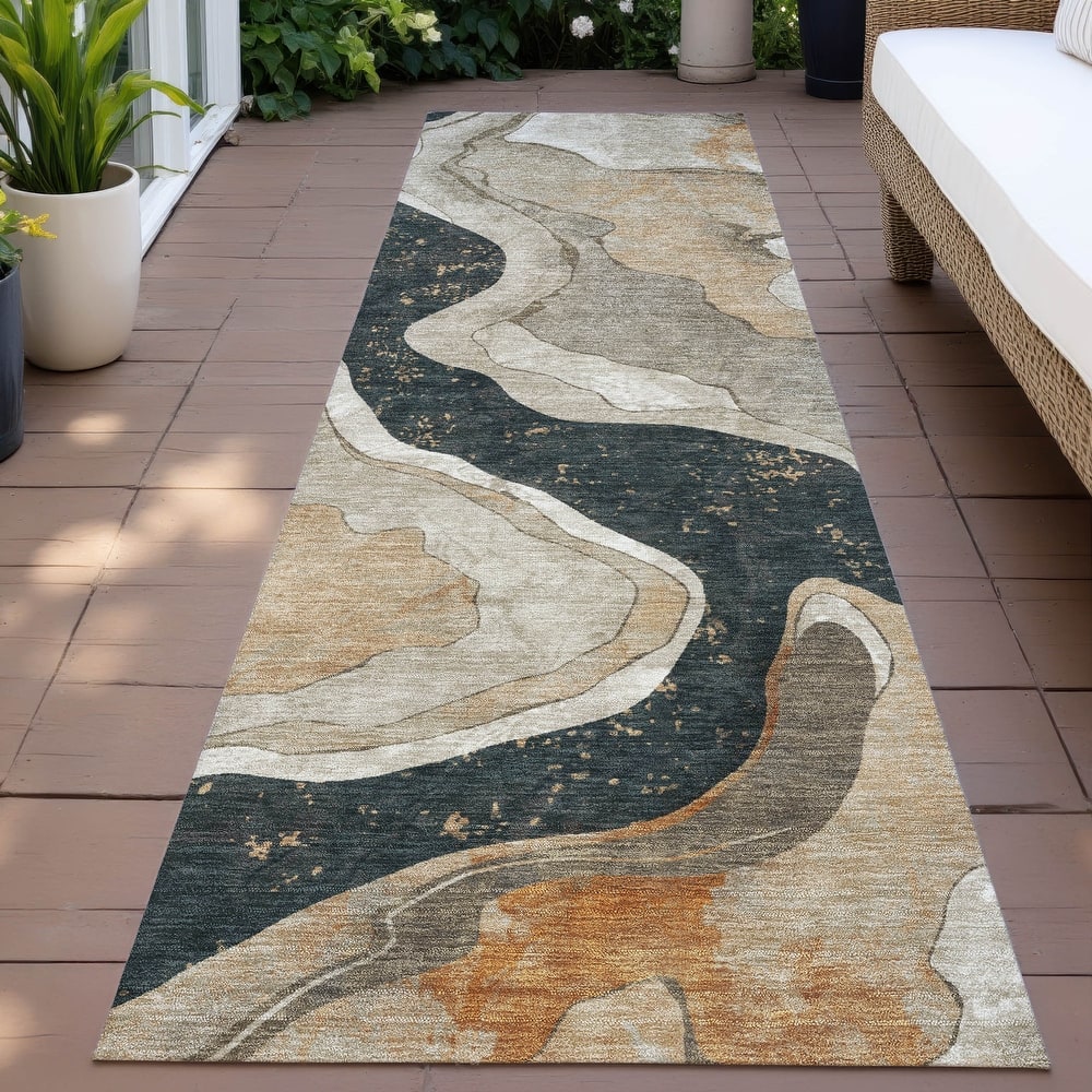 Machine Washable Indoor/Outdoor Contemporary Crackle Chantille Rug