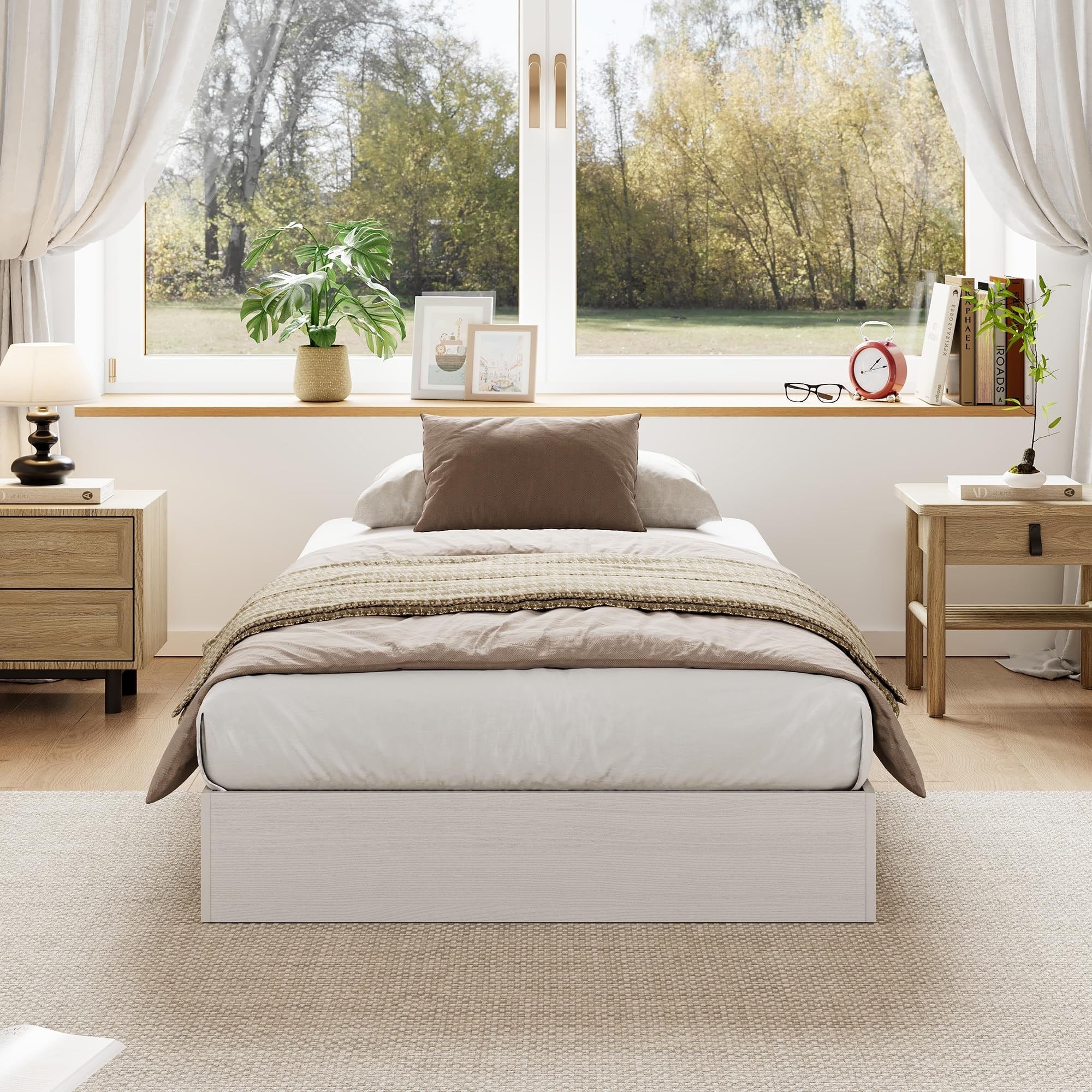 Wood Platform Bed with Sturdy Wooden Slats, Floor-Standing Bed Frame