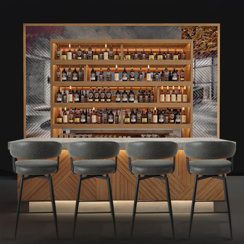 Glitzhome Set of 4 PU Leather Upholstered Swivel Counter or Bar Stools Pub/ Bar Chairs