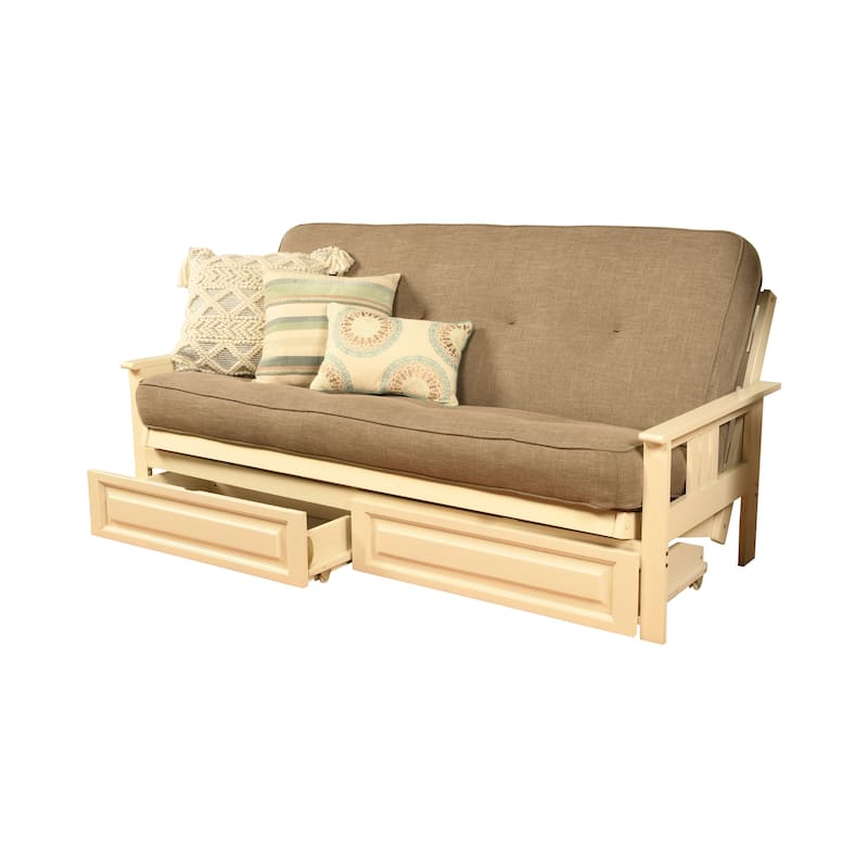 Somette Beli Mont Futon Set with Linen Mattress and Storage Drawers