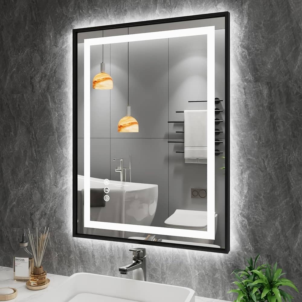 Framed Front & Back LED Lighted Anti-Fog Tempered Glass Wall Bathroom Vanity Mirror,3 Years Warranty & ETL Certification