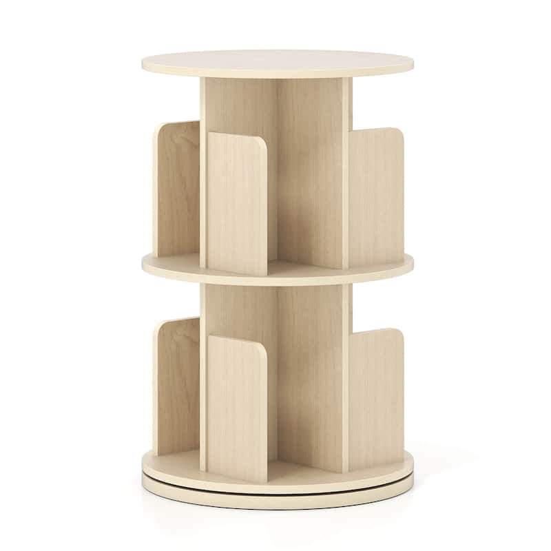 Costway 1/2 PCS 2-Tier Rotating Bookshelf 360° Display Rack with - See Details - Natural-1 PCS