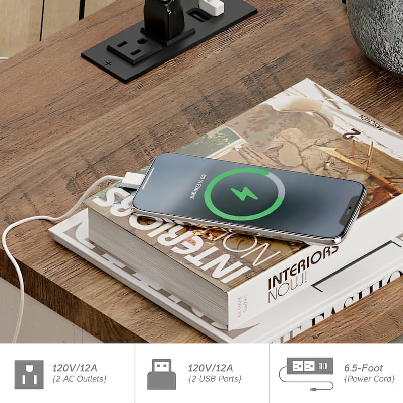 24.3-inch Tall Farmhouse Nightstand Set of 2 with Charging Station