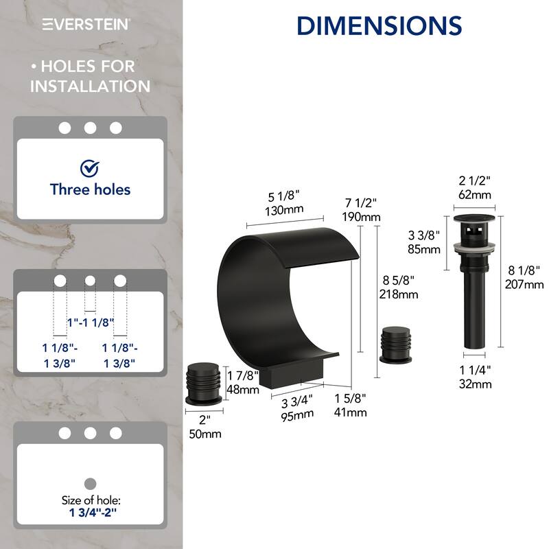 Widespread Bathroom Faucet 3 Hole, 2-handle Bathroom Sink Faucet with Drain Assembly