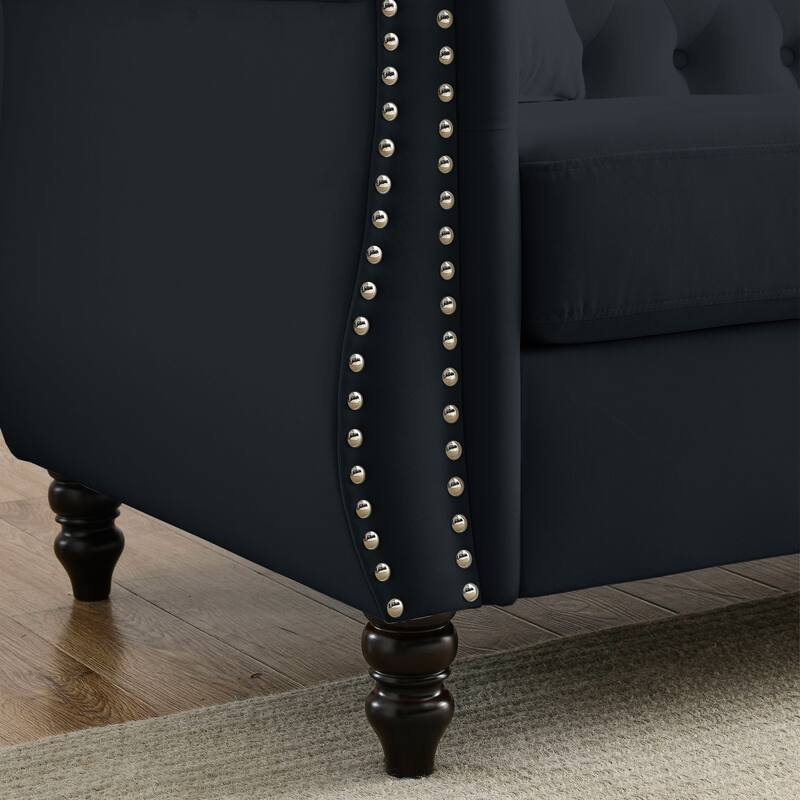 Chesterfield Velvet Button Tufted Sofa with Nailhead Rolled Armrests