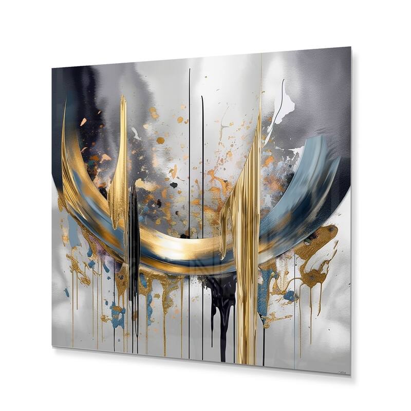 Designart "Shapes And Lines Abstract Marble III" Abstract Marble Metal Wall Art