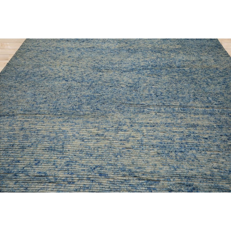 10x14 Tibetano Hand Knotted Wool Blue Modern & Contemporary Plush Pile Textured Rug - 10' x 14'