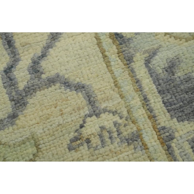 Vegetable Dye Wool Oushak Turkish Runner Rug, Floral Geometric Carpet - 11' 4'' X 2' 7''