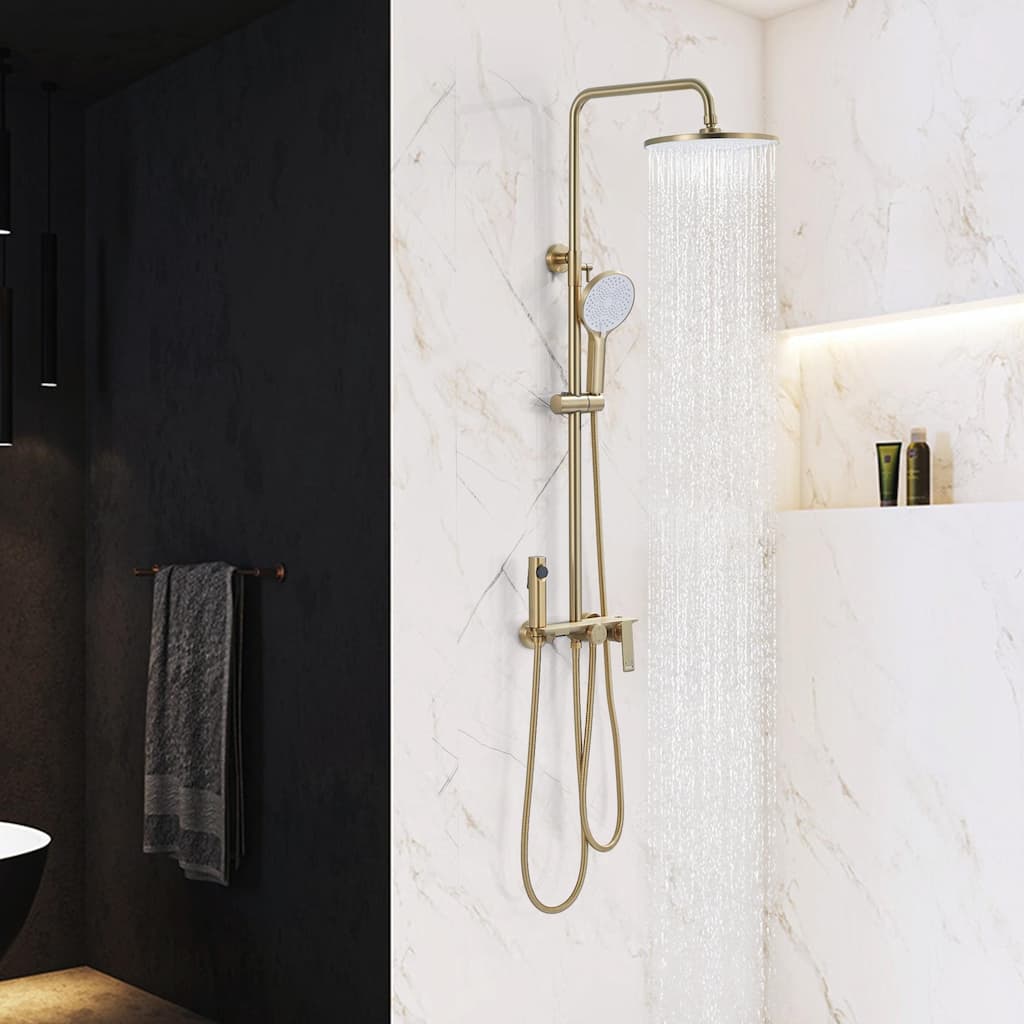 46"H Solid Brass 4-Function Exposed Shower System with Bidet Sprayer and Tub Spout