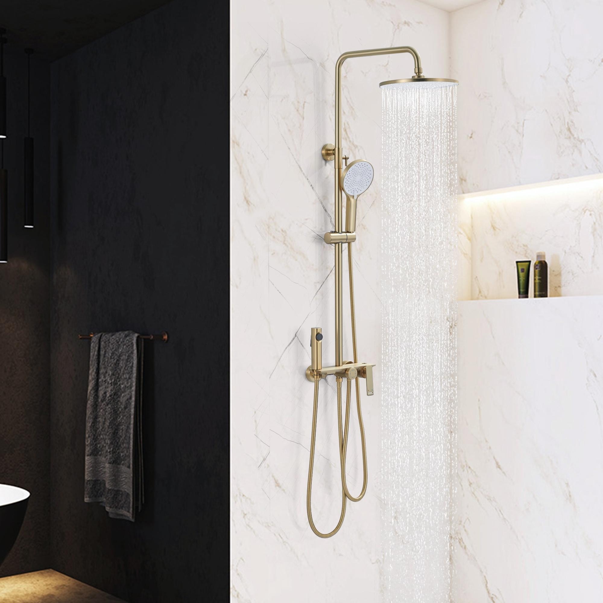 46"H Solid Brass 4-Function Exposed Shower System with Bidet Sprayer and Tub Spout