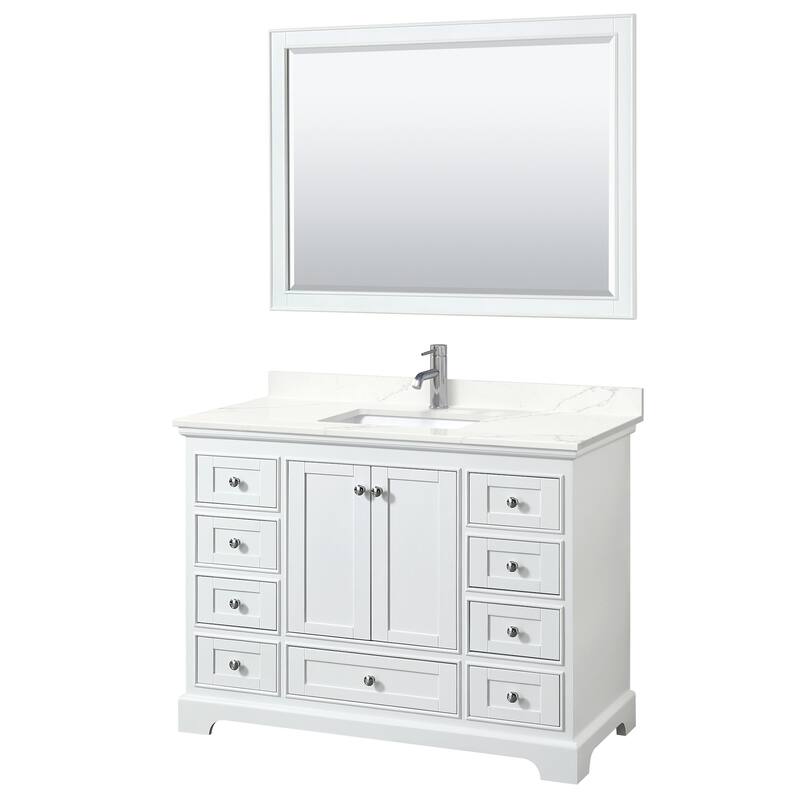 Wyndham Collection WCS202048S-QTZ-UNSM46 Deborah 48" Free Standing - White / Giotto Quartz Top / Polished Chrome