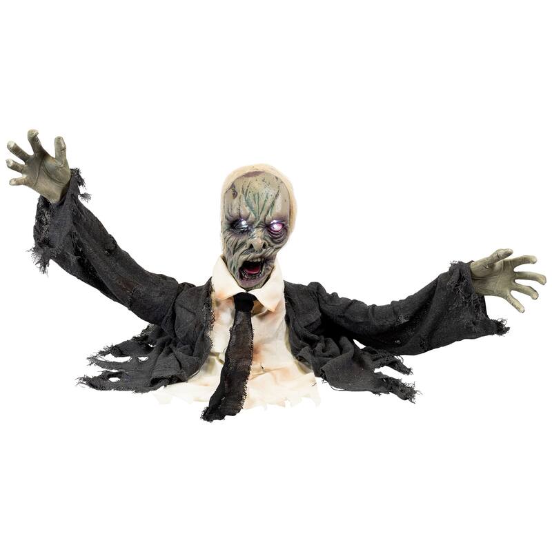 LED Lighted and Animated Zombie Halloween Decoration - 19" - White Lights