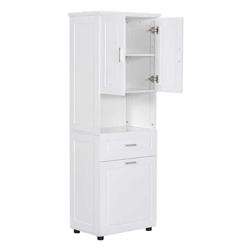 Roomfitters Tall Bathroom Cabinet with Tilt-Out Laundry Basket and Upper Storage Compartment Large Organizer