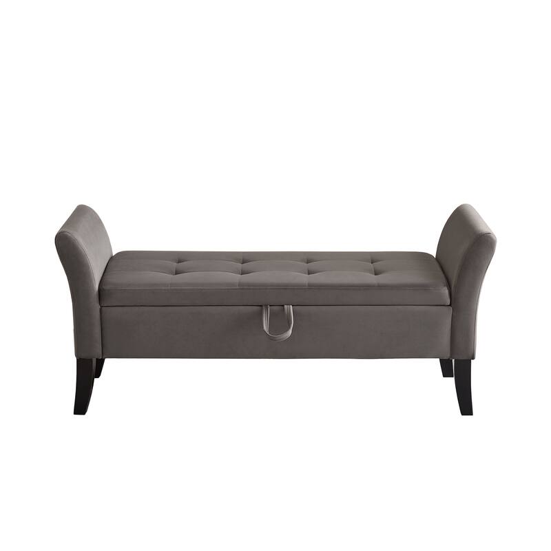 Ottoman Bench Leisure Bench with Solid Wood Legs and Armrests, Upholstered Flip End of Bed Bench with Safety Hinges
