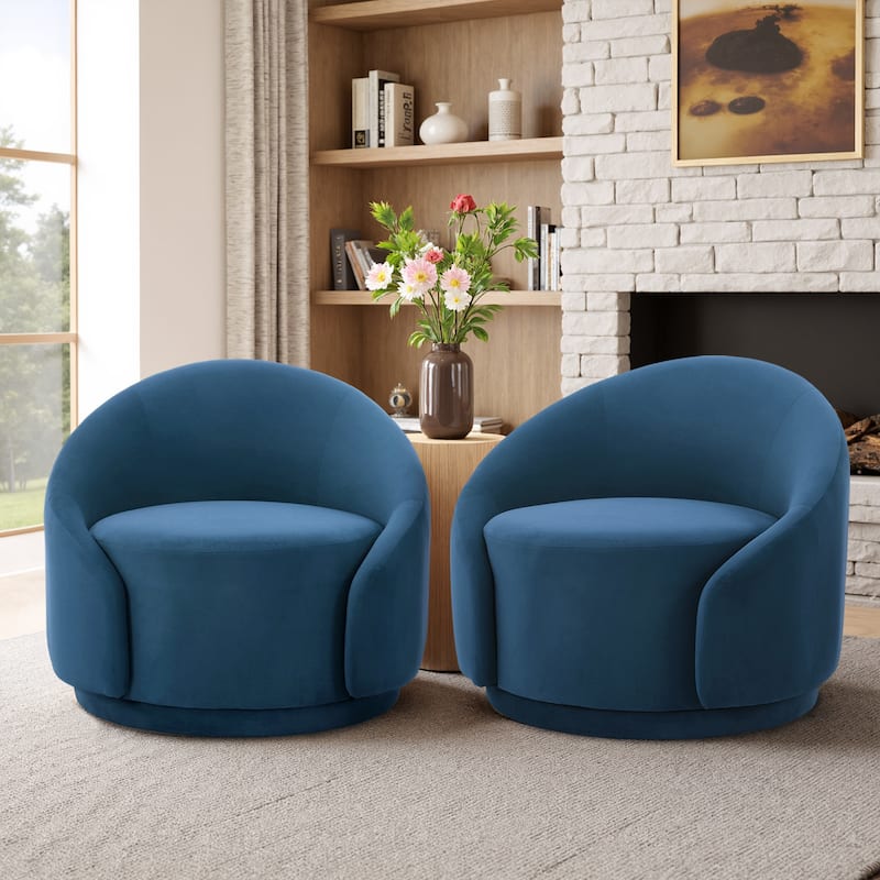 35" Wide Upholstered Swivel Accent Barrel Chairs (Set of 2)