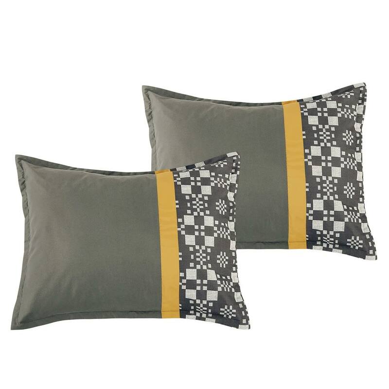 7 Piece Grey Gold Geometric Comforter Set Embroidery Soft Bedding