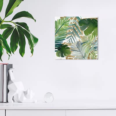 Wynwood Studio Canvas Floral and Botanical Introspect Palm Leaves Green and Metallic Gold Tropical Wall Art Canvas Print