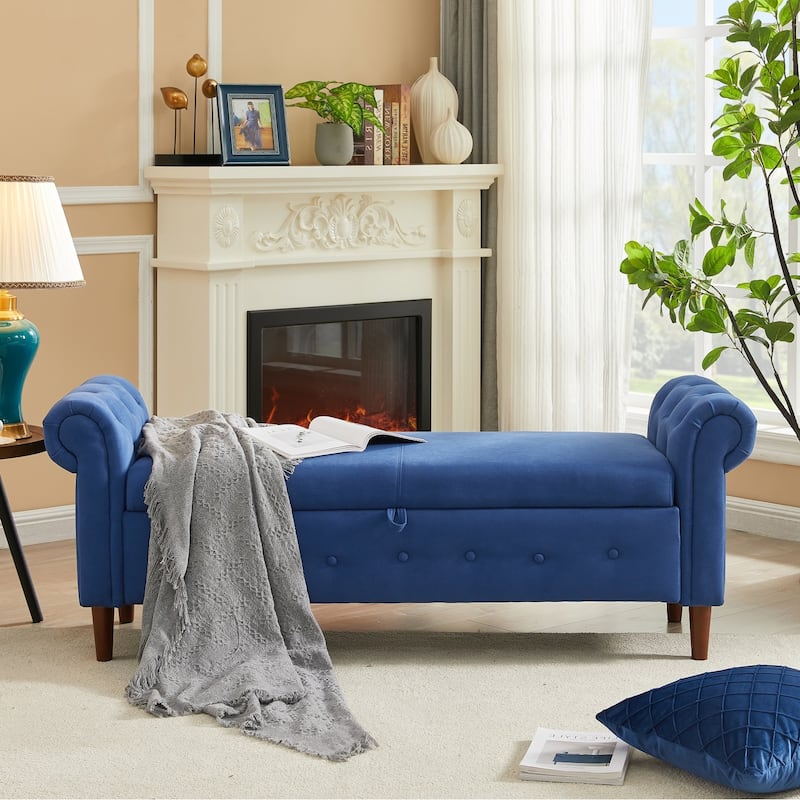 Storage Bench for Bedroom End of Bed Rolled Armed Velvet Ottoman Couch Long Bench